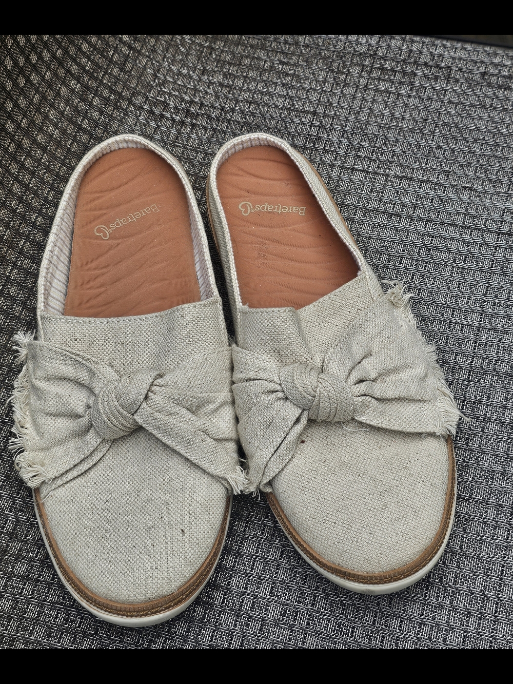 BareTraps Knot-Front Canvas Mules in Light Beige
